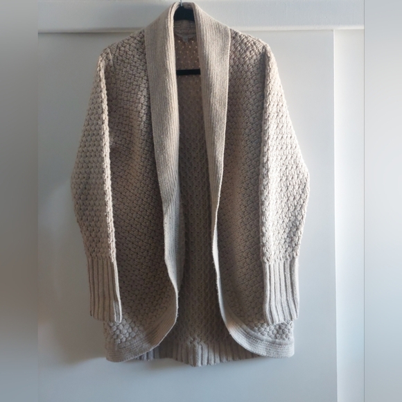 Athleta Saturday Wool & Yak Hair Open Chunky knit Cardigan Tan S - Picture 8 of 8